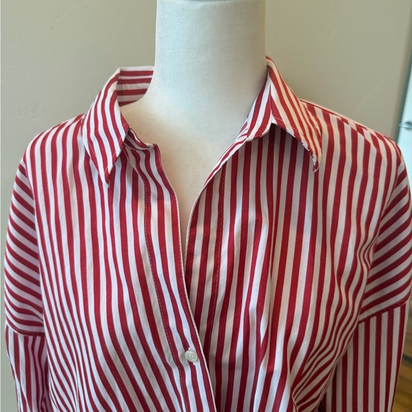 Zara Red and White Striped Women's Blouse - Picture 2 of 6